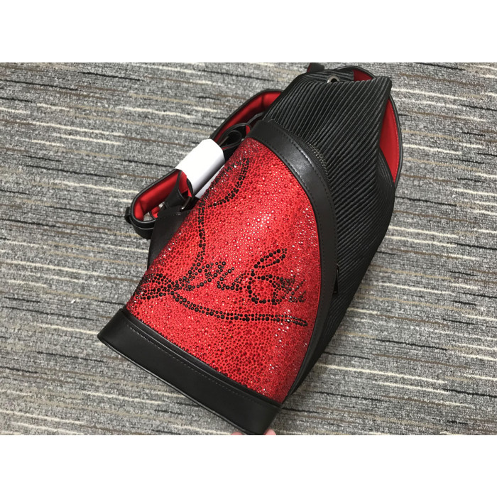 Christian Louboutin Explorafunk Backpack Embellished Crystal Leather and Satin Black Red