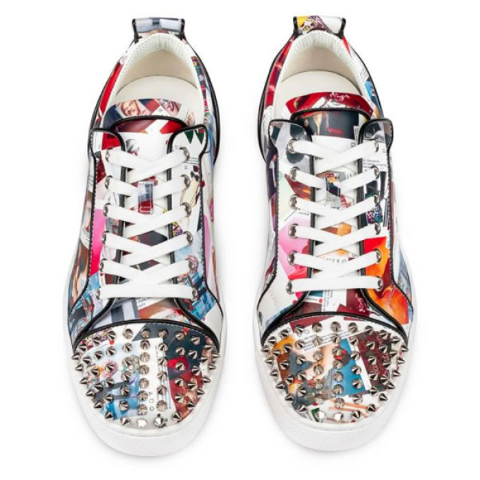 Christian Louboutin Low-top Louis Junior Spikes Multi/black Calf Sneaker