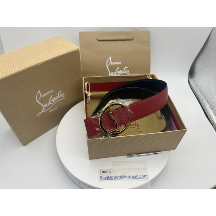 Christian Louboutin Belt 35mm Havane/bk/antic Red Leather