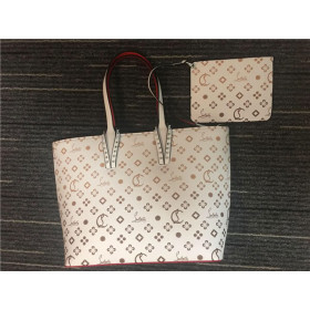 Christian Louboutin White/Red Gold Print Calf Tote Bag