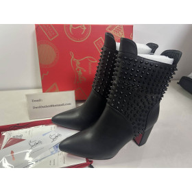 Christian Louboutin Praguoise Spikes Ankle Boots 100mm Calf Leather Black