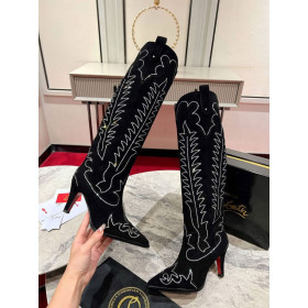 Christian Louboutin Santia Botta Strass 85 Mm Boots Veau Velours And Strass Black