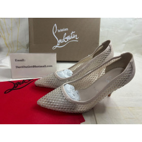Christian Louboutin Apostropha Mesh Strass Pumps 80 mm Beige