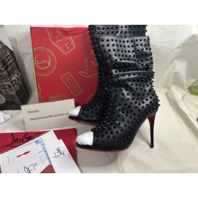Christian Louboutin Guerilla Spikes Open Toe Ankle Boots 100mm Calf Leather Black