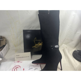 Christian Louboutin Tall Boot Lock Kate Botta 100 mm Black Suede Calfskin