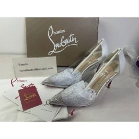 Christian Louboutin Degrastrass PVC Pumps Crystal and Patent Leather White