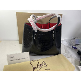 Christian Louboutin Cabarock Tote Bag Alligator Embossed Leather Spikes Black