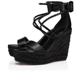 Christian Louboutin 120 mm Black/bk/lin Bk/black Calf Sandal