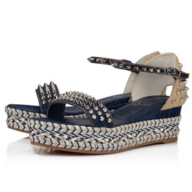 Christian Louboutin 60 mm Denim/lin Denim Cotton Sandal