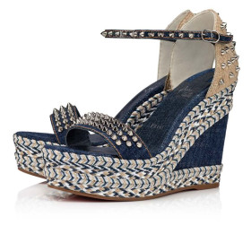 Christian Louboutin 120 mm Denim/lin Denim Cotton Sandal