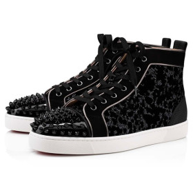 Christian Louboutin Lou Spikes Black/dk Gun Velvet