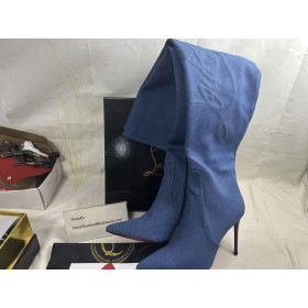 Christian Louboutin Kate Botta Alta Loubijeans 100 Mm Boots Denim Louboutin Embossed