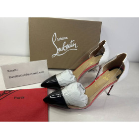Christian Louboutin Debout Pumps 100mm Patent Leather and PVC Black White