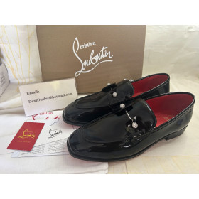 Christian Louboutin Chambelimoc Night Strass Loafers Patent Calf Leather Black