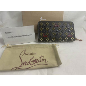 Christian Louboutin Panettone Wallet Grained Calf leather and Spikes Loubinthesky Black