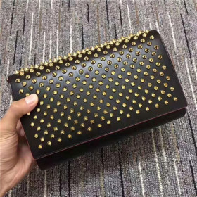 Christian Louboutin Paloma Clutch Calf Leather and Gold Spikes Black