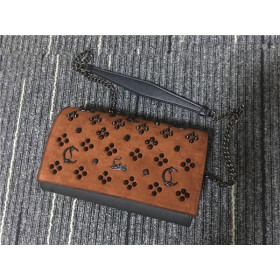 Christian Louboutin Paloma Clutch Suede Calf Leather and Spikes Brown
