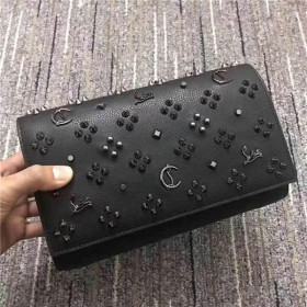 Christian Louboutin Paloma Clutch Calf Leather and Spikes All Black