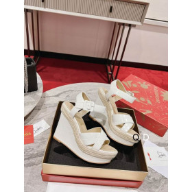 Christian Louboutin Almerio Espadrille Wedges 120mm Embossed Leather White