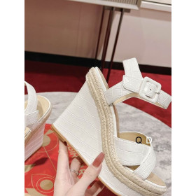 Christian Louboutin Almerio Espadrille Wedges 120mm Embossed Leather White