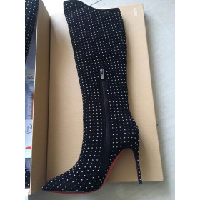 Christian Louboutin Alta Botta Plume Boots 100mm Suede Studded Black
