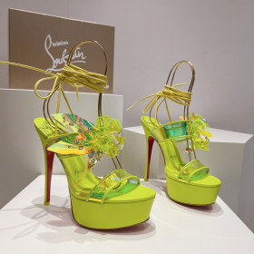 Christian Louboutin Alyah Platform Sandals 150mm Iridescent PVC Neon Yellow