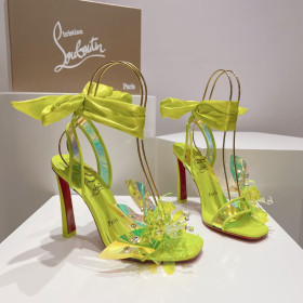 Christian Louboutin Alyah Sandals 85mm PVC Iridescent Leather Neon Yellow