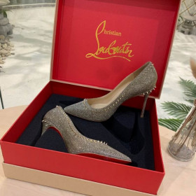 Christian Louboutin Anjalina Spike Pump Glitter Studded Escarpic Silver