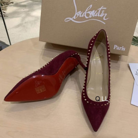 Christian Louboutin Anjalina Spike Pumps Suede Burgundy