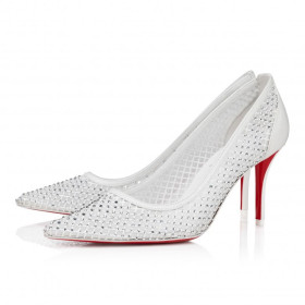 Christian Louboutin Apostropha Mesh Strass 80 Mm Pumps Strass Mesh And Nappa Leather Bianco