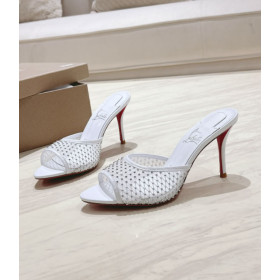 Christian Louboutin Apostropha Mule Mesh Strass 80 Mm Mules White