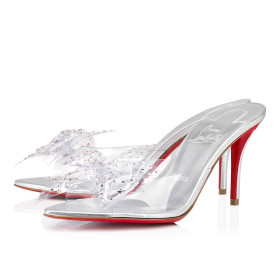 Christian Louboutin Aqua Strass 80mm Mules Pvc Iridescent Nappa Leather And Strass Silver