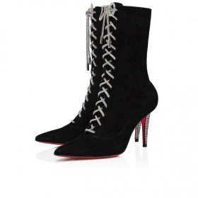 Christian Louboutin Astrid Lace Strass Booty 85 Mm Boots Black