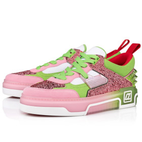 Christian Louboutin Astroloubi Strass Sneakers Veau Velours Strass Pink Green