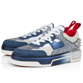 Christian Louboutin Astroloubi Strass Sneakers Veau Velours Suede Leather Blue
