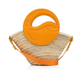 Christian Louboutin Biloumoon Basket Small Basket Raffia And Calf Leather Hibiscus
