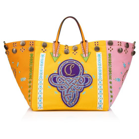 Christian Louboutin Breizcaba Large Tote Bag Fabric Calf Leather And Pontivity Embroidery Multicolor