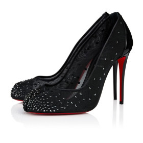 Christian Louboutin Bridiela Una Strass 100 Mm Pumps Strass Mesh And Patent Calf Leather Black