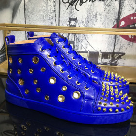 Christian Louboutin Bubble Spikes High-Top Sneakers Calfskin Blue