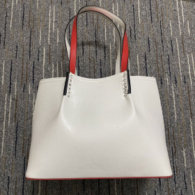 Christian Louboutin Cabarock Shopper Tote Jurassic Embossed Spiked Calfskin Whiteint