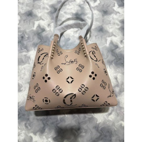 Christian Louboutin Cabarock Spikes Tote Calfskin Loubinthesky Perforated Dove Gray