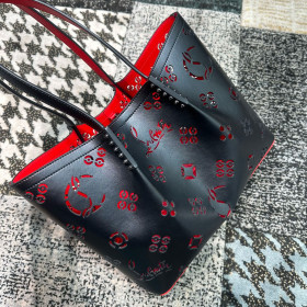 Christian Louboutin Cabarock Spikes Tote Smooth Calfskin Loubinthesky Perforated Black