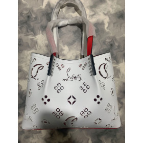 Christian Louboutin Cabarock Spikes Tote Smooth Calfskin Loubinthesky Perforated White