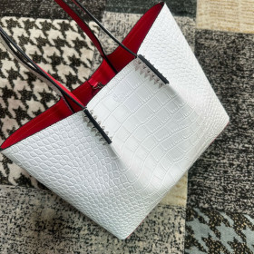 Christian Louboutin Cabarock Tote Bag Alligator Embossed Leather Spikes White