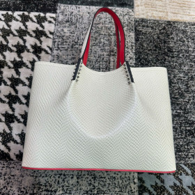 Christian Louboutin Cabarock Tote Bag Calfskin Jurassic Embossed White