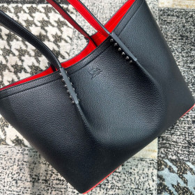 Christian Louboutin Cabarock Tote Bag Grained Calf Leather Spikes Black