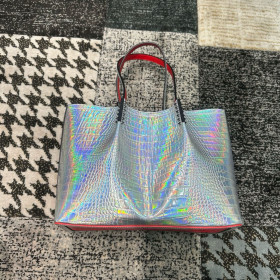 Christian Louboutin Cabarock Tote Bag Metallic Leather Silver