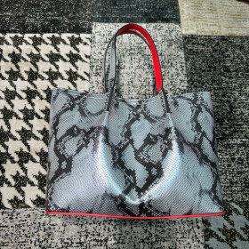 Christian Louboutin Cabarock Tote Bag Metallic Snake-embossed Silver