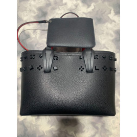 Christian Louboutin Cabata Empire Black Spike Studded Leather Tote Bag Black