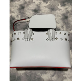 Christian Louboutin Cabata Empire Spike Studded Top-handle Bag In White